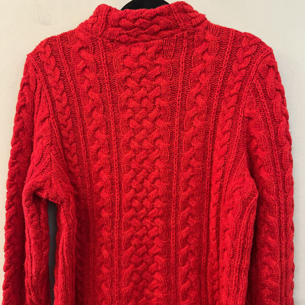 Lands End Red Cable Knit Mock Neck Sweater Medium