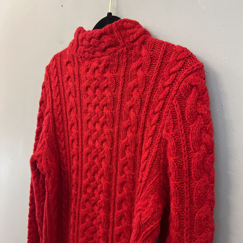 Lands End Red Cable Knit Mock Neck Sweater Medium