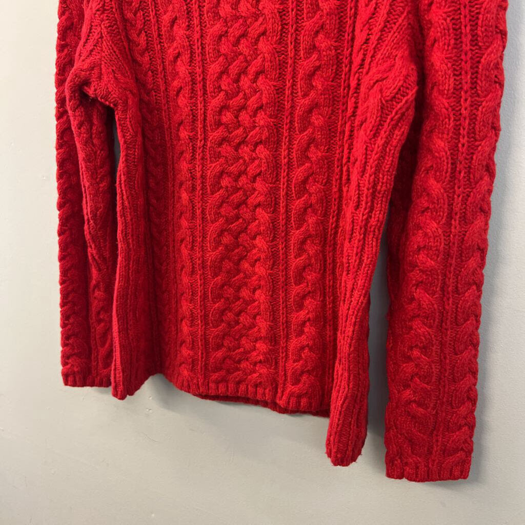 Lands End Red Cable Knit Mock Neck Sweater Medium