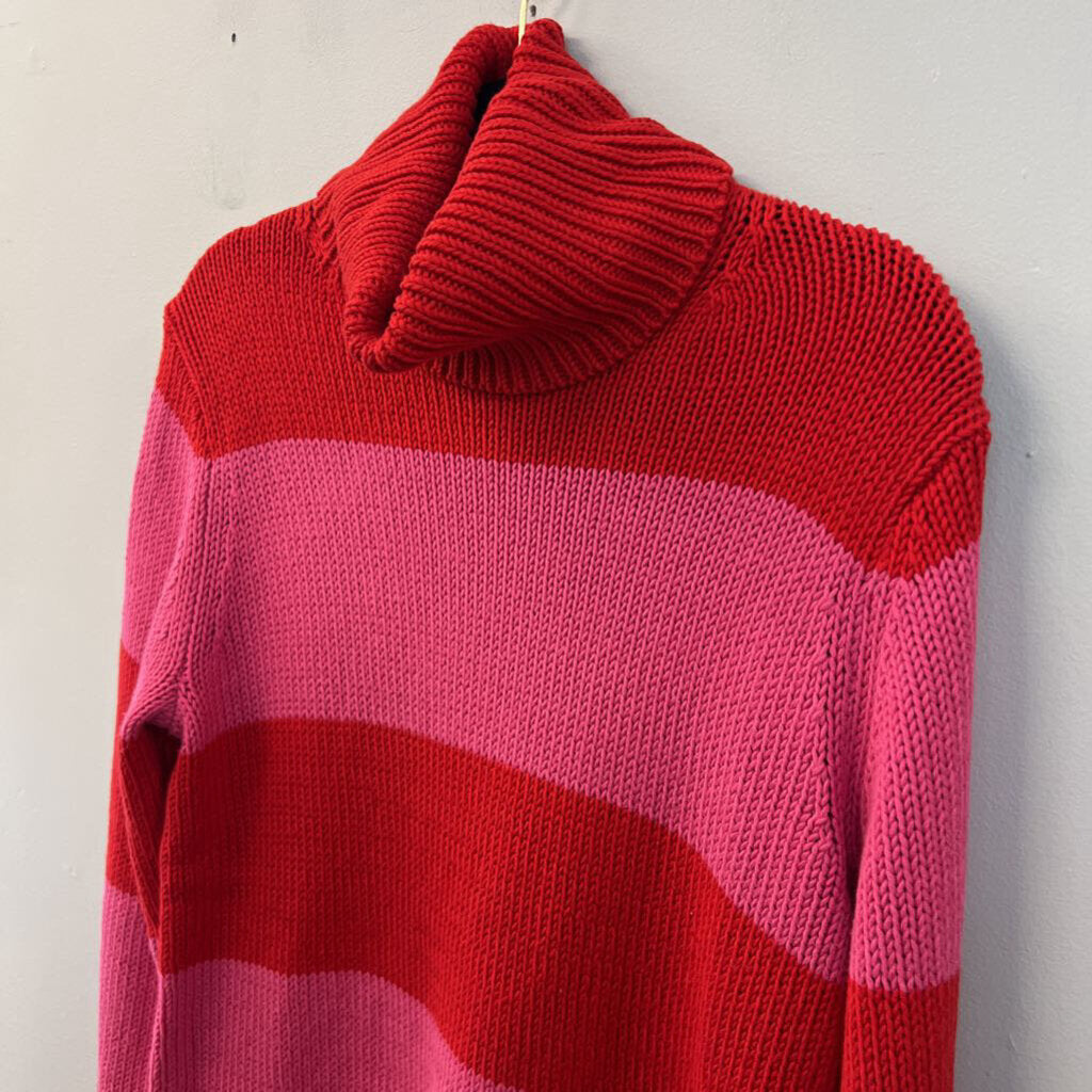 Isaac Mizrahi for Target Red/ Pink Knit Striped Turtleneck Sweater Medium