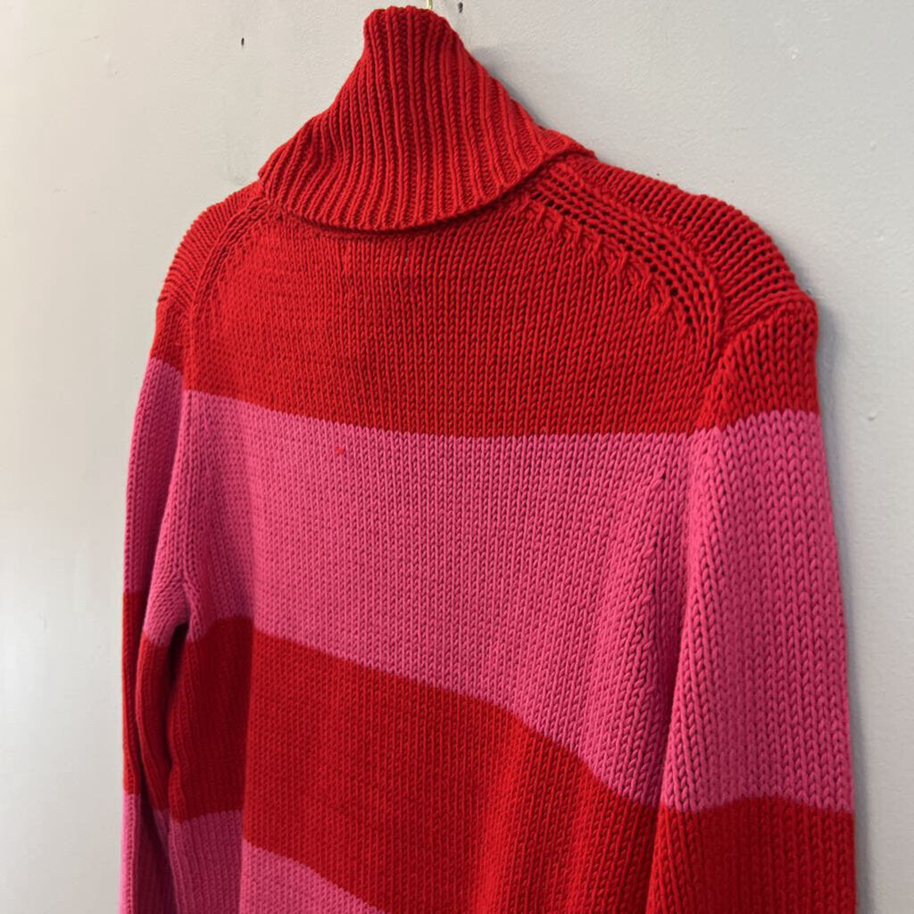 Isaac Mizrahi for Target Red/ Pink Knit Striped Turtleneck Sweater Medium