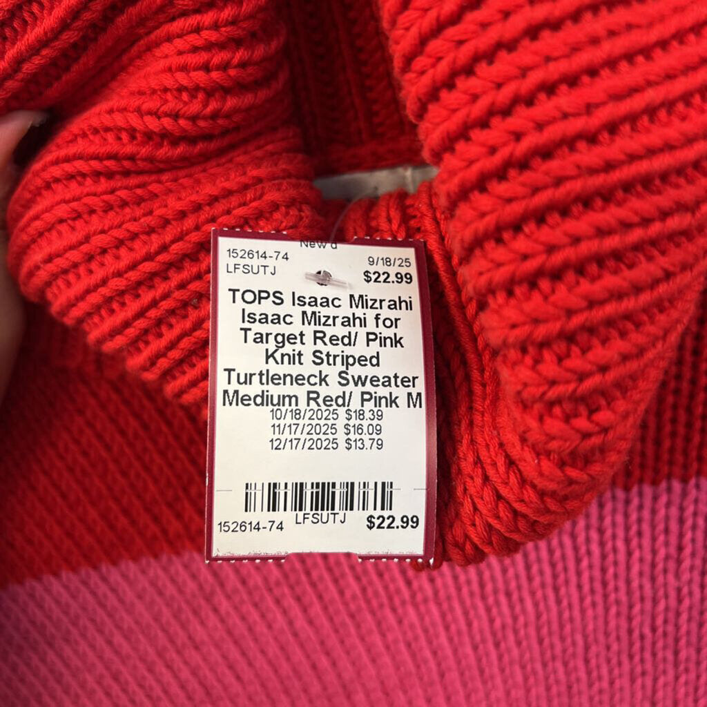 Isaac Mizrahi for Target Red/ Pink Knit Striped Turtleneck Sweater Medium
