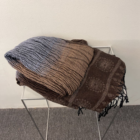 Brown/ Blue Textured Print Scarf