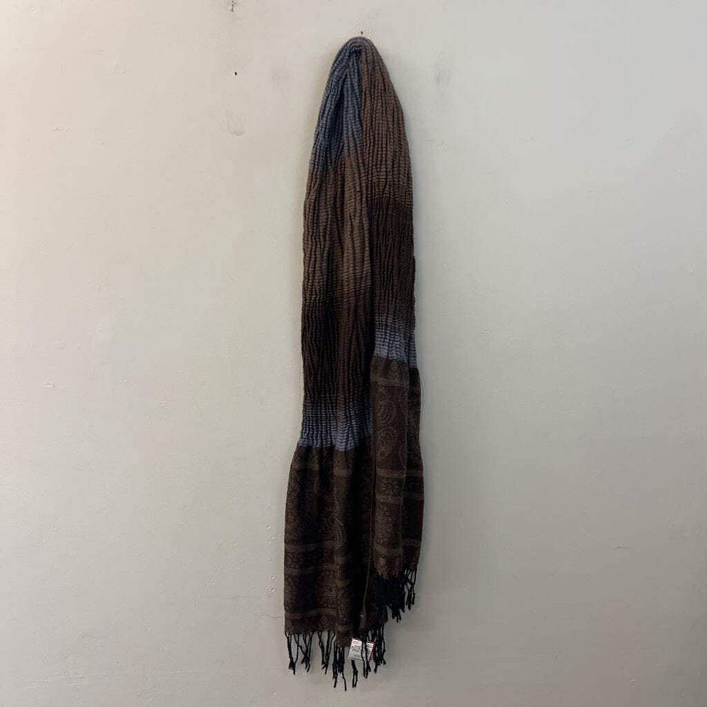 Brown/ Blue Textured Print Scarf