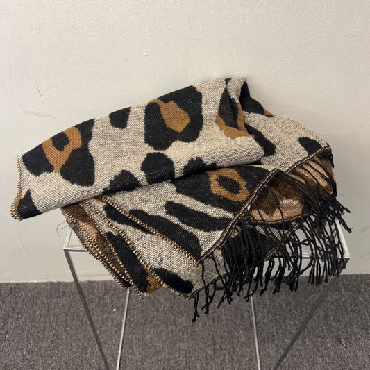 Brown/ Black Leopard Print Scarf