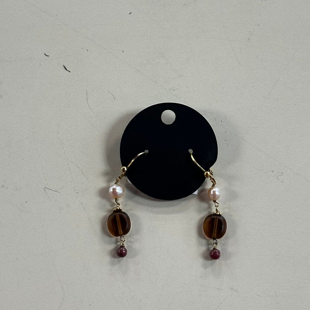 Gold/ Brown Bead Drop Earrings