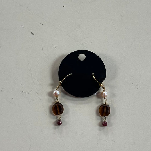 Gold/ Brown Bead Drop Earrings