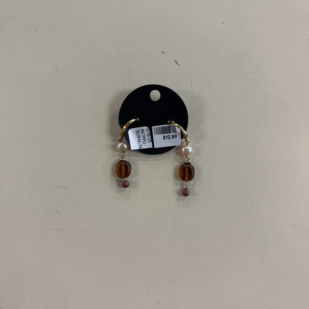 Gold/ Brown Bead Drop Earrings