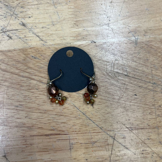 Gold/ Brown Beaded Cluster Drop Earrings