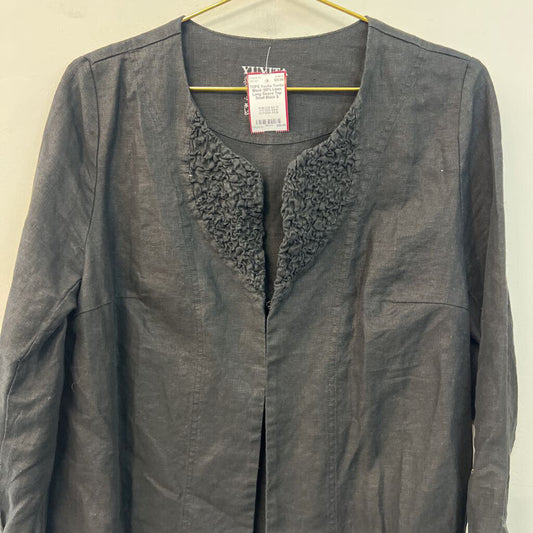 Yuvita Black 100% Linen Long Sleeve Top Small