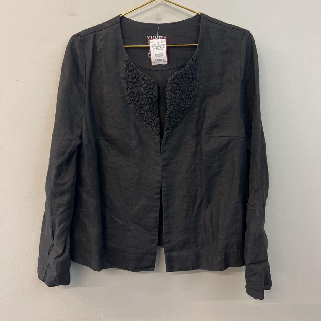 Yuvita Black 100% Linen Long Sleeve Top Small