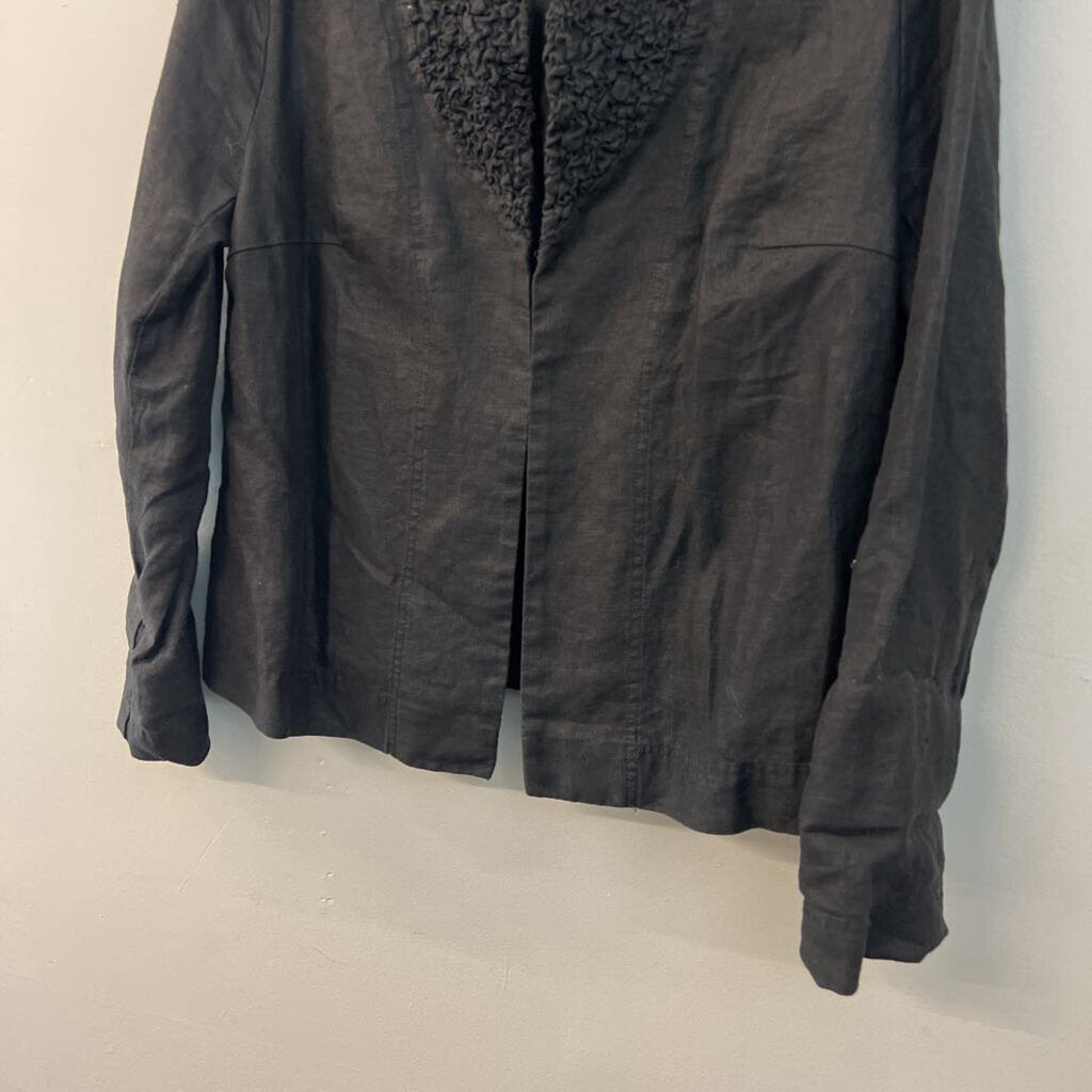 Yuvita Black 100% Linen Long Sleeve Top Small