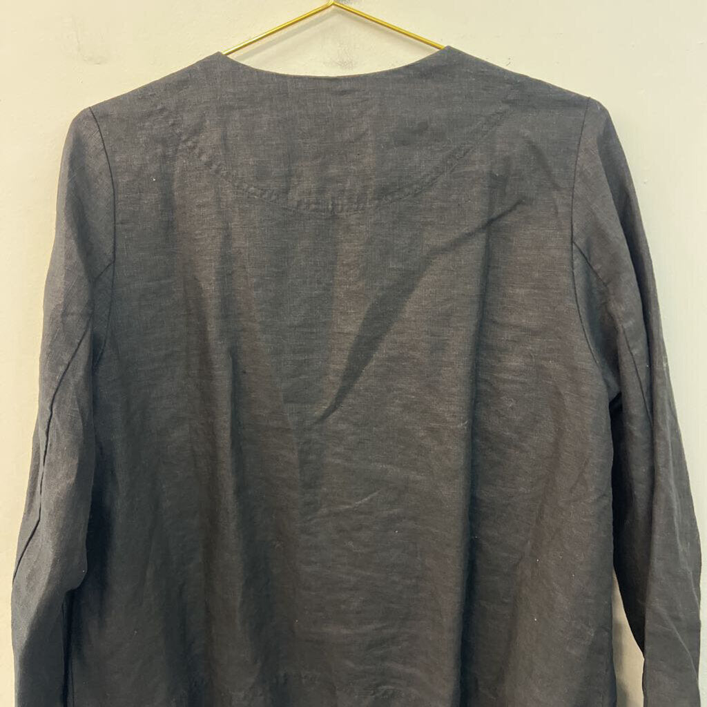 Yuvita Black 100% Linen Long Sleeve Top Small