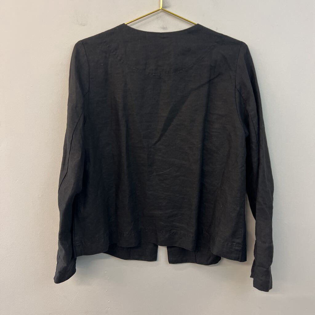 Yuvita Black 100% Linen Long Sleeve Top Small