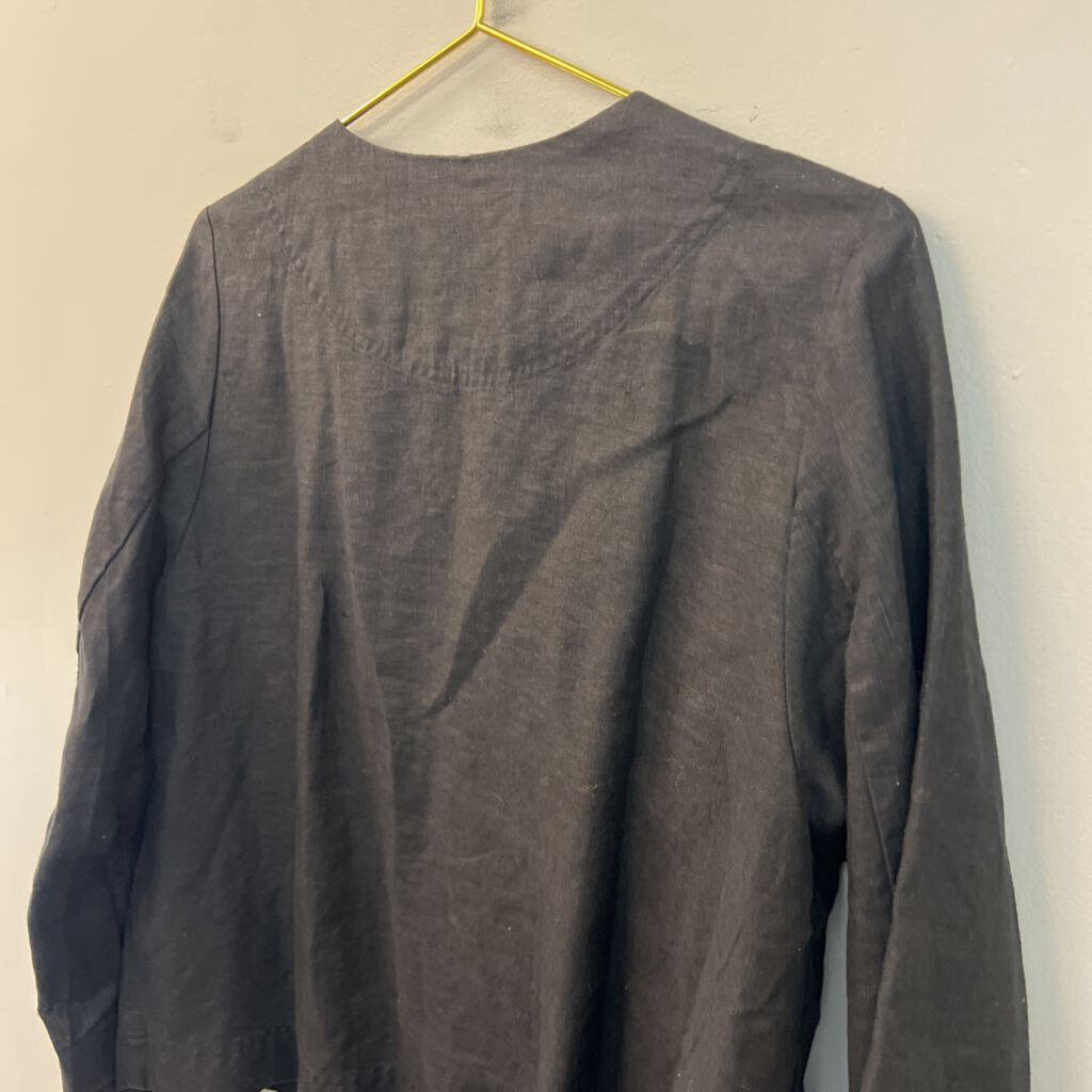 Yuvita Black 100% Linen Long Sleeve Top Small