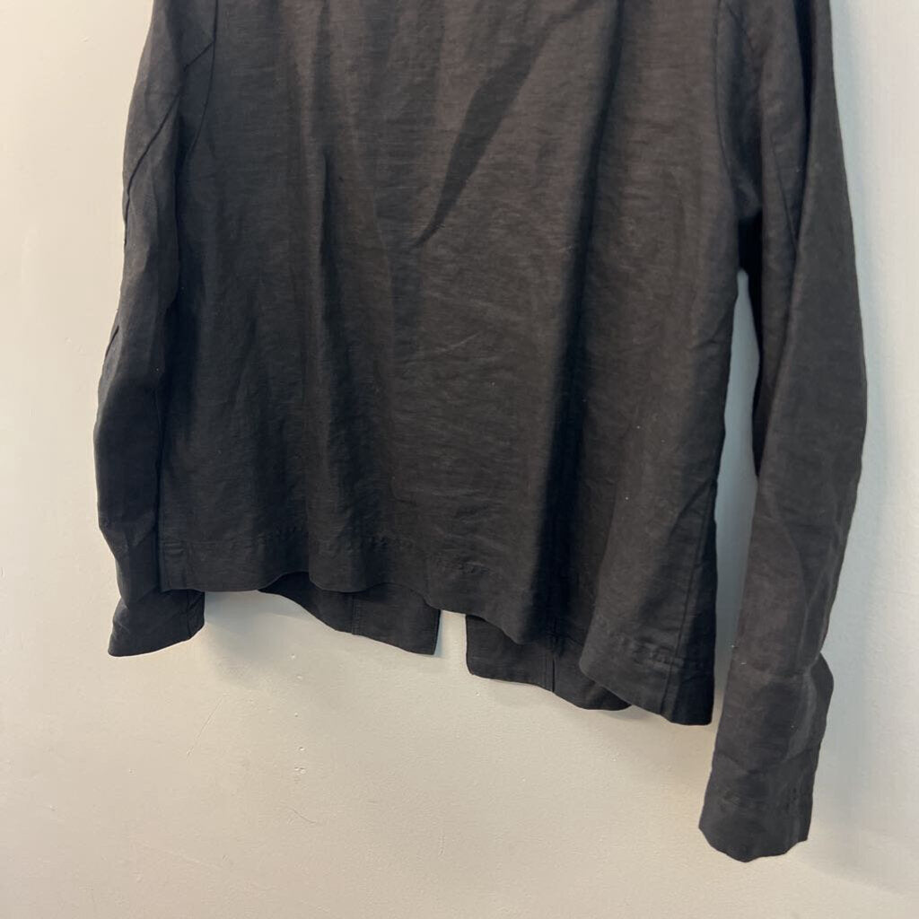 Yuvita Black 100% Linen Long Sleeve Top Small