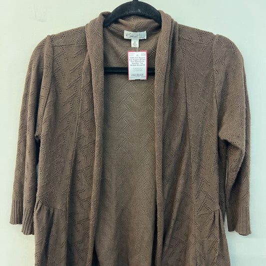 Kim Rogers Brown Knit Open Front Sweater Top Medium