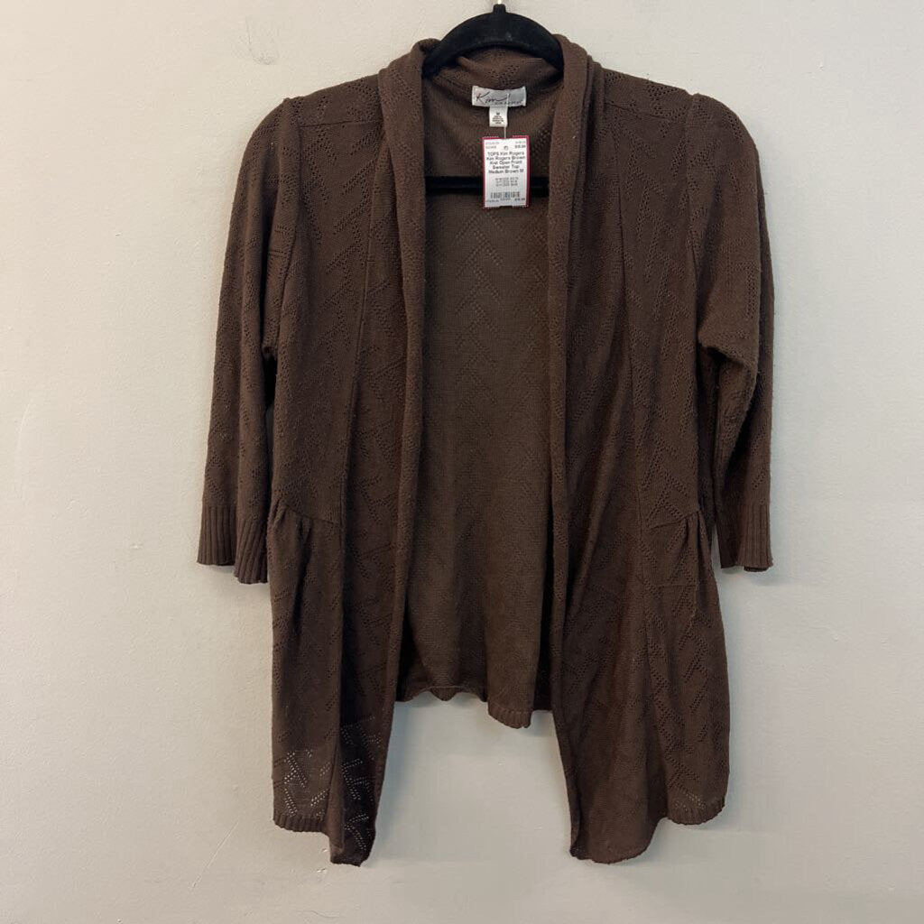 Kim Rogers Brown Knit Open Front Sweater Top Medium