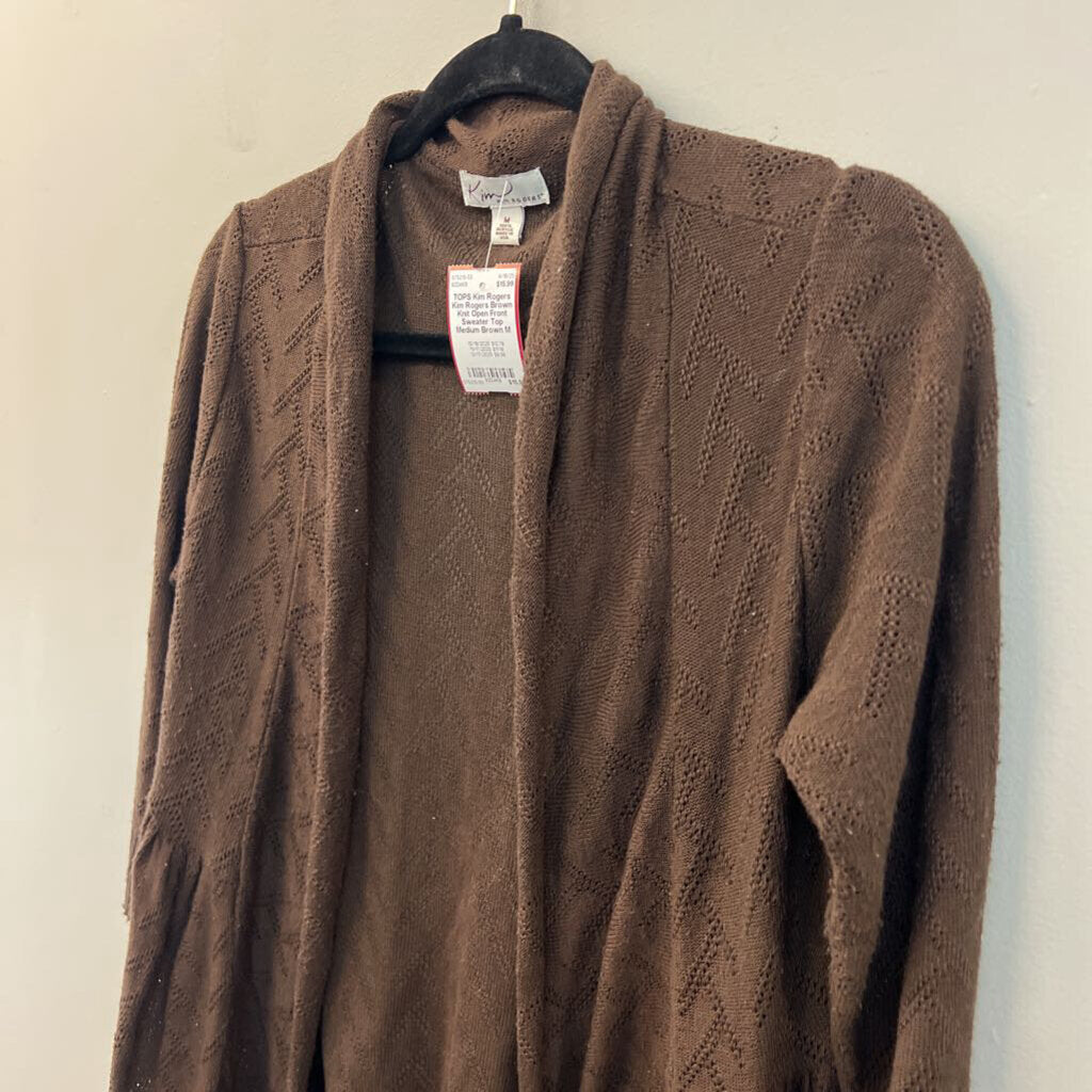 Kim Rogers Brown Knit Open Front Sweater Top Medium