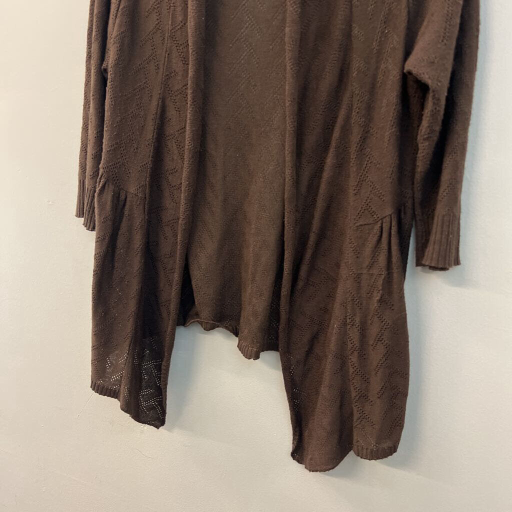 Kim Rogers Brown Knit Open Front Sweater Top Medium