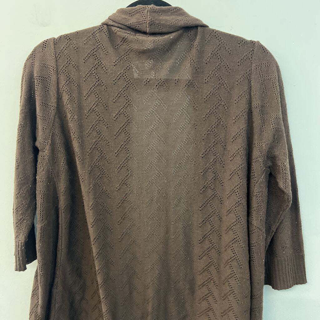 Kim Rogers Brown Knit Open Front Sweater Top Medium
