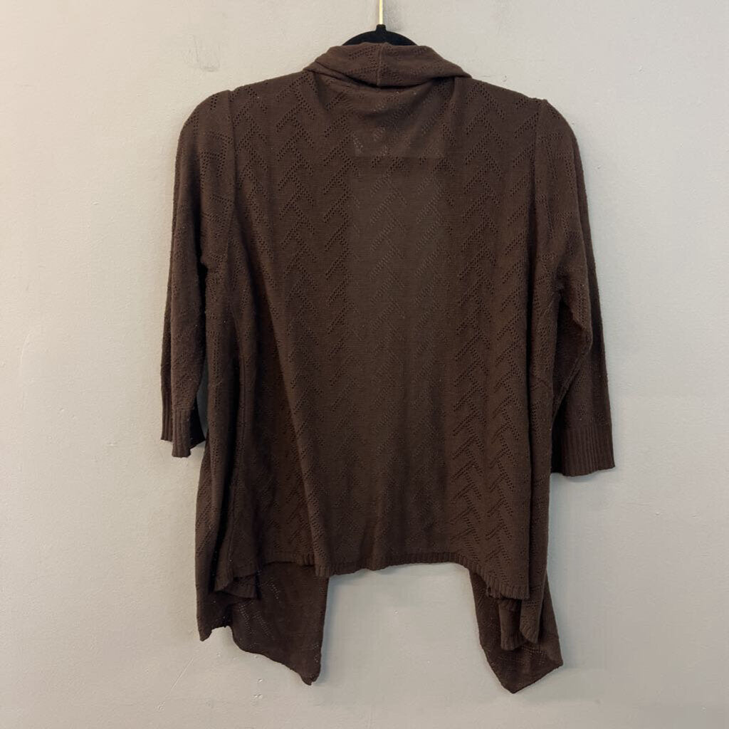 Kim Rogers Brown Knit Open Front Sweater Top Medium