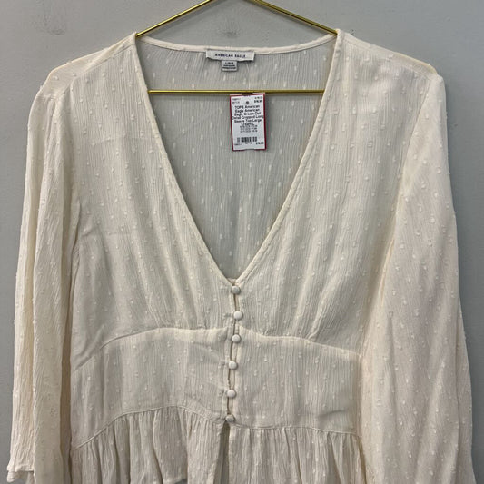 American Eagle Cream Dot Detail Cropped Long Sleeve Top Large