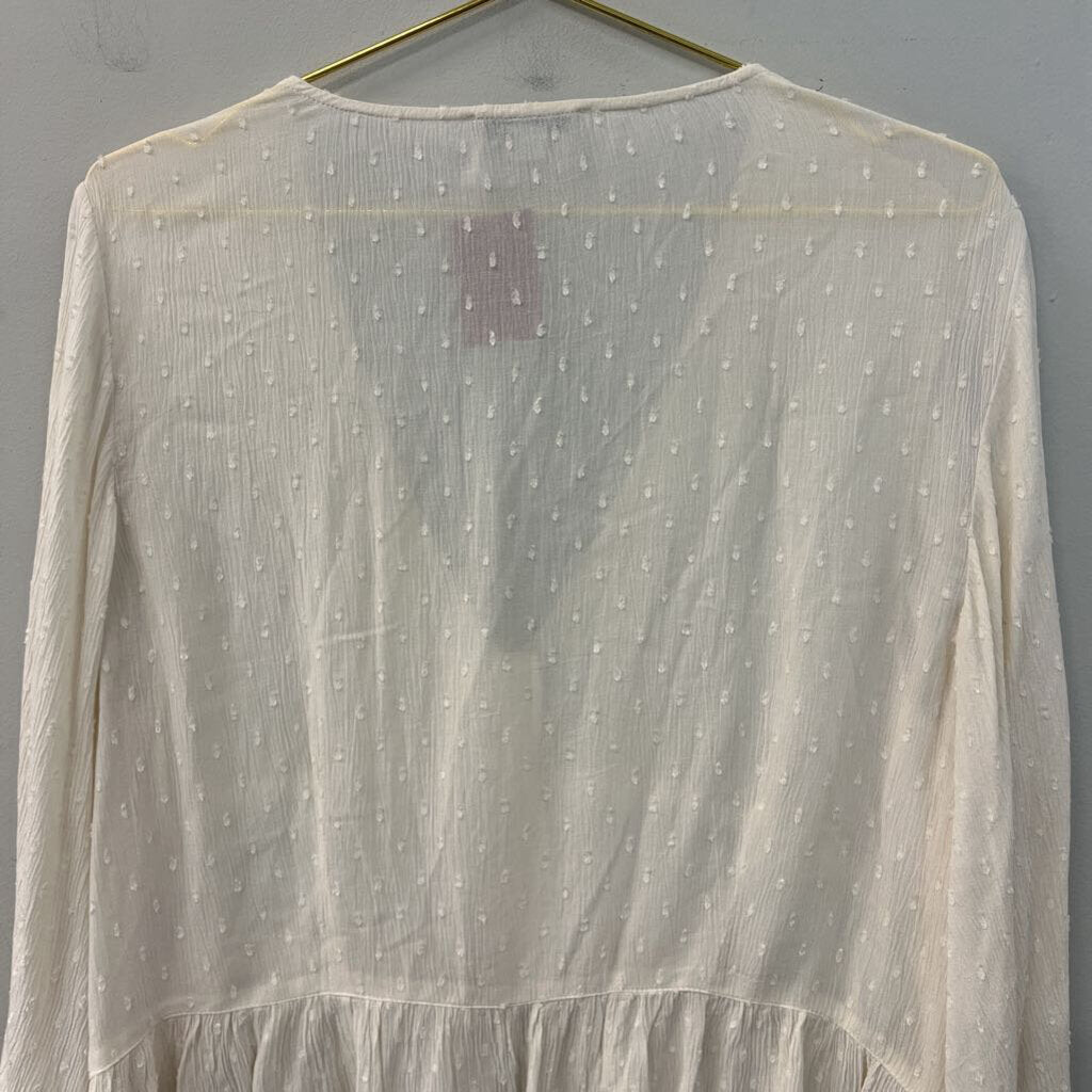 American Eagle Cream Dot Detail Cropped Long Sleeve Top Large