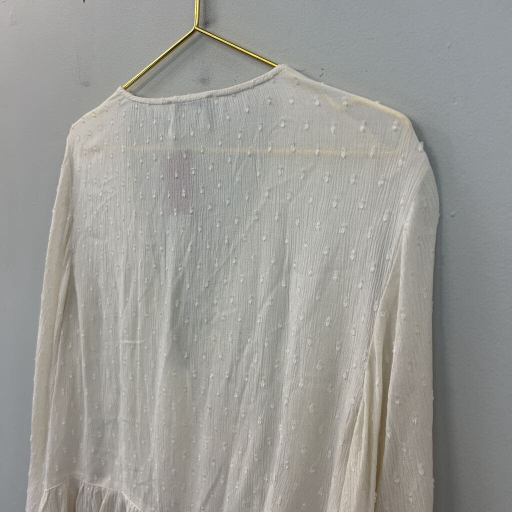 American Eagle Cream Dot Detail Cropped Long Sleeve Top Large