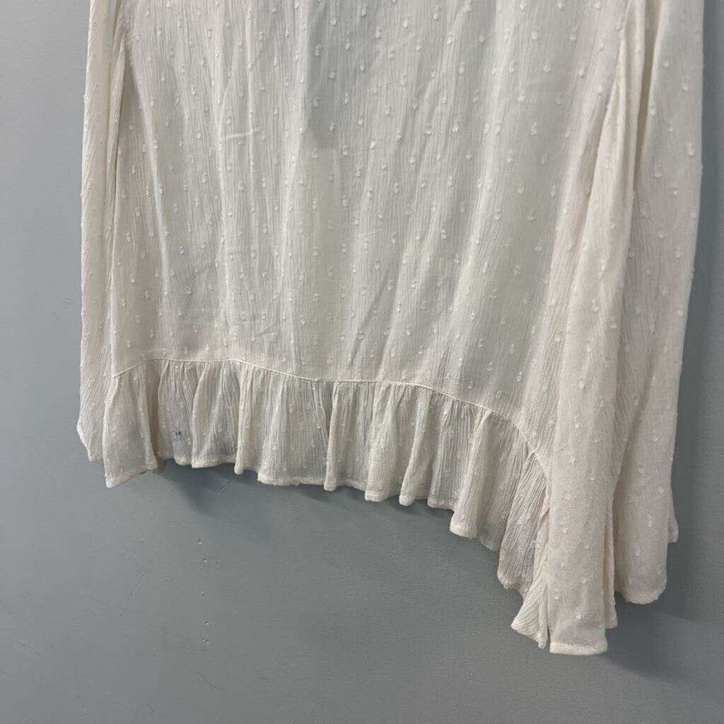 American Eagle Cream Dot Detail Cropped Long Sleeve Top Large