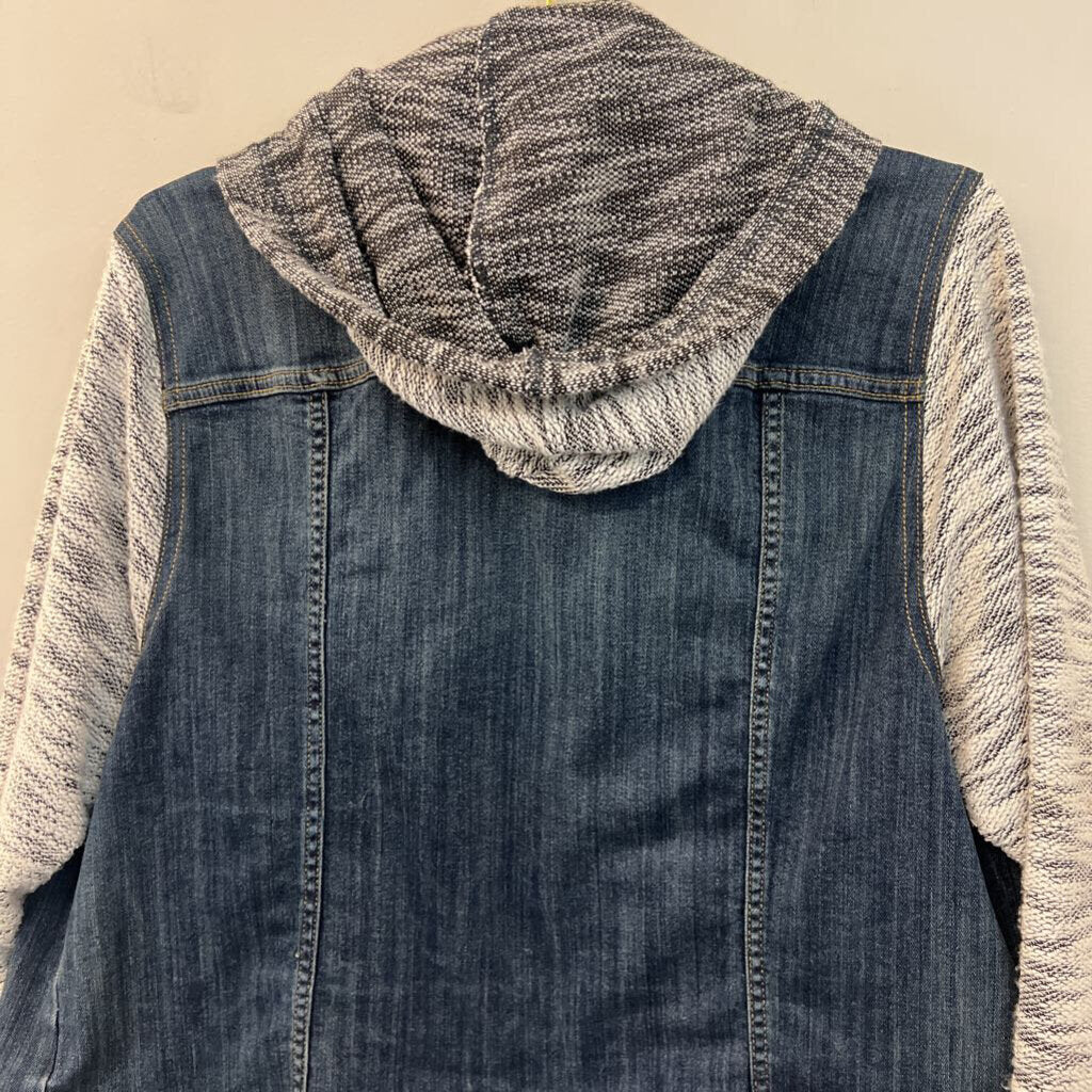 Torrid Dark Wash Sweater Sleeves Hooded Denim Jacket 2