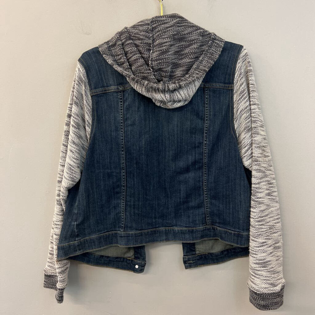 Torrid Dark Wash Sweater Sleeves Hooded Denim Jacket 2