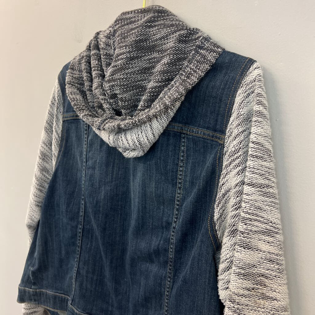 Torrid Dark Wash Sweater Sleeves Hooded Denim Jacket 2