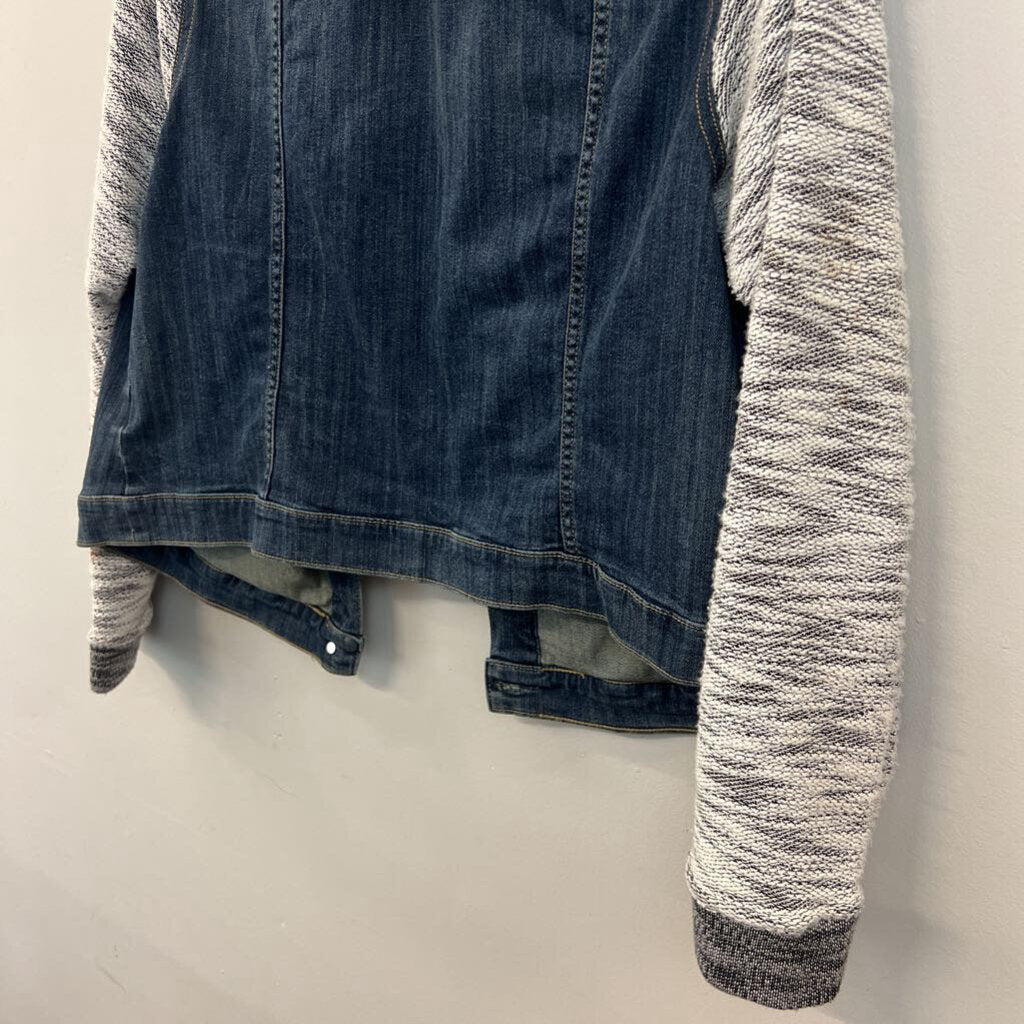 Torrid Dark Wash Sweater Sleeves Hooded Denim Jacket 2
