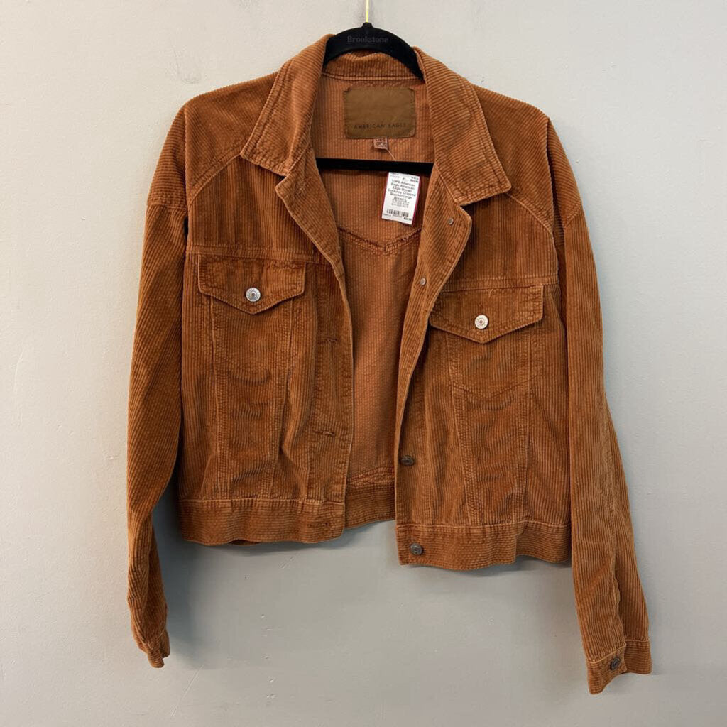 American Eagle Brown Corduroy Cropped Shacket Large