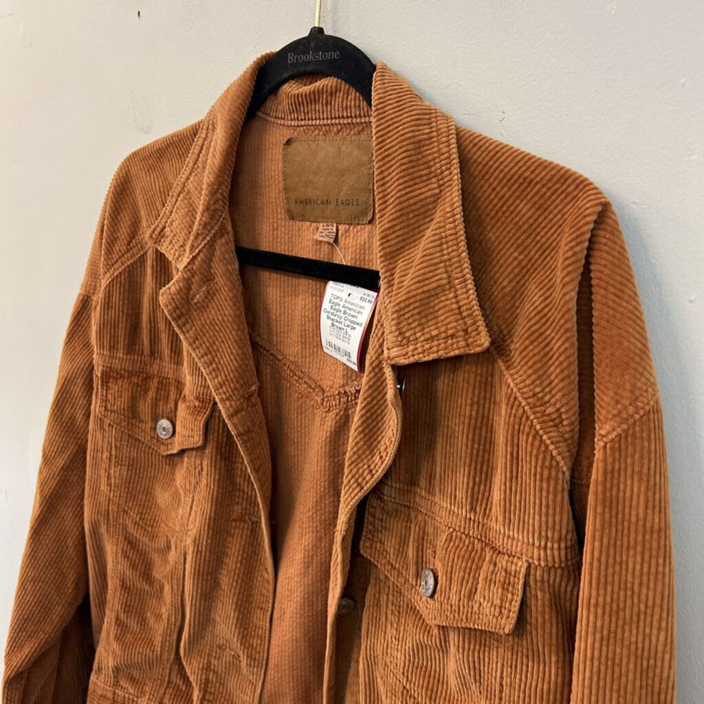 American Eagle Brown Corduroy Cropped Shacket Large