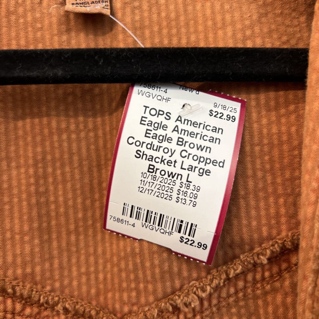American Eagle Brown Corduroy Cropped Shacket Large
