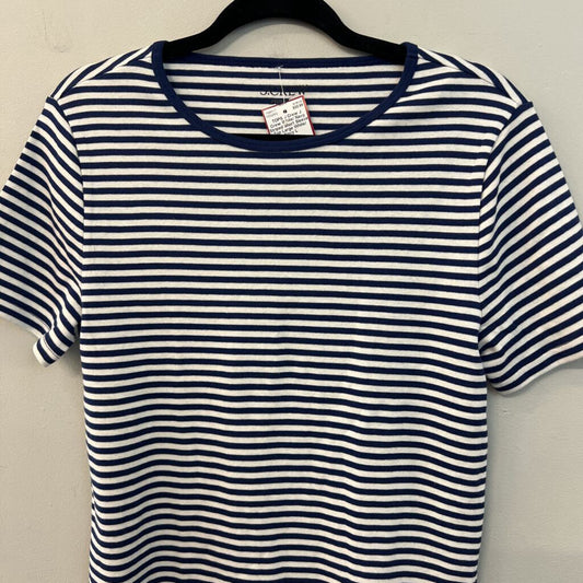 J Crew White/ Navy Striped Short Sleeve Top Large