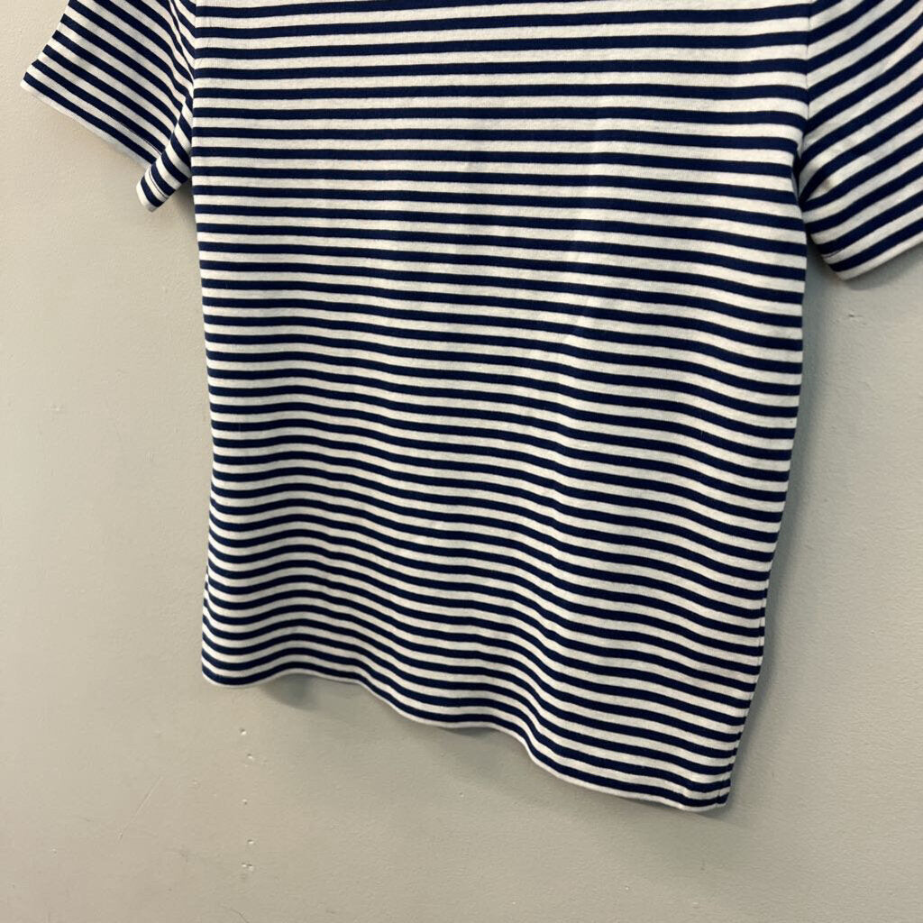 J Crew White/ Navy Striped Short Sleeve Top Large