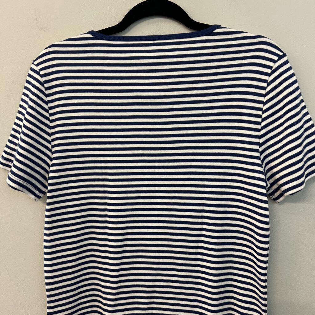 J Crew White/ Navy Striped Short Sleeve Top Large