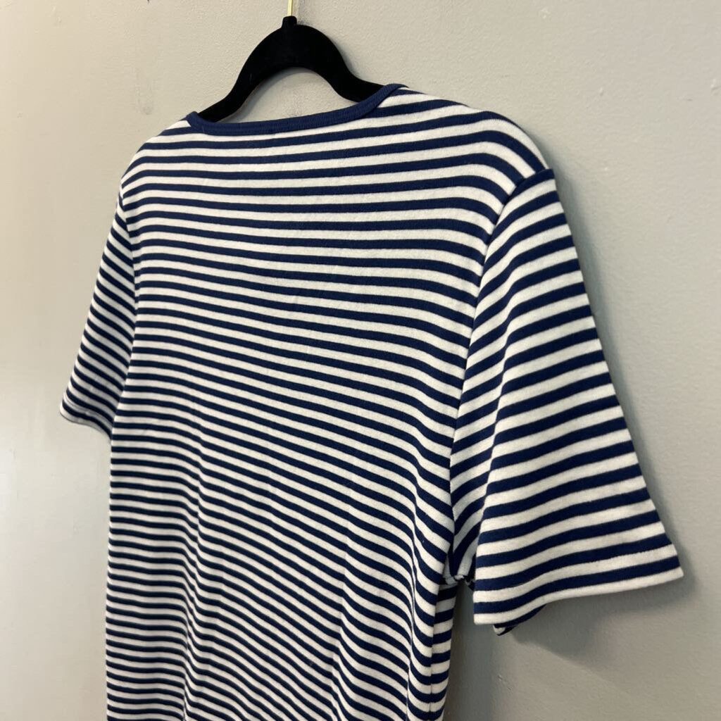 J Crew White/ Navy Striped Short Sleeve Top Large