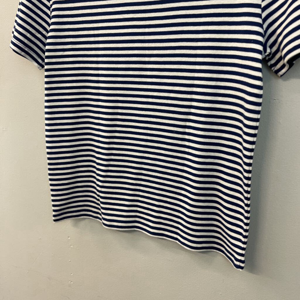 J Crew White/ Navy Striped Short Sleeve Top Large