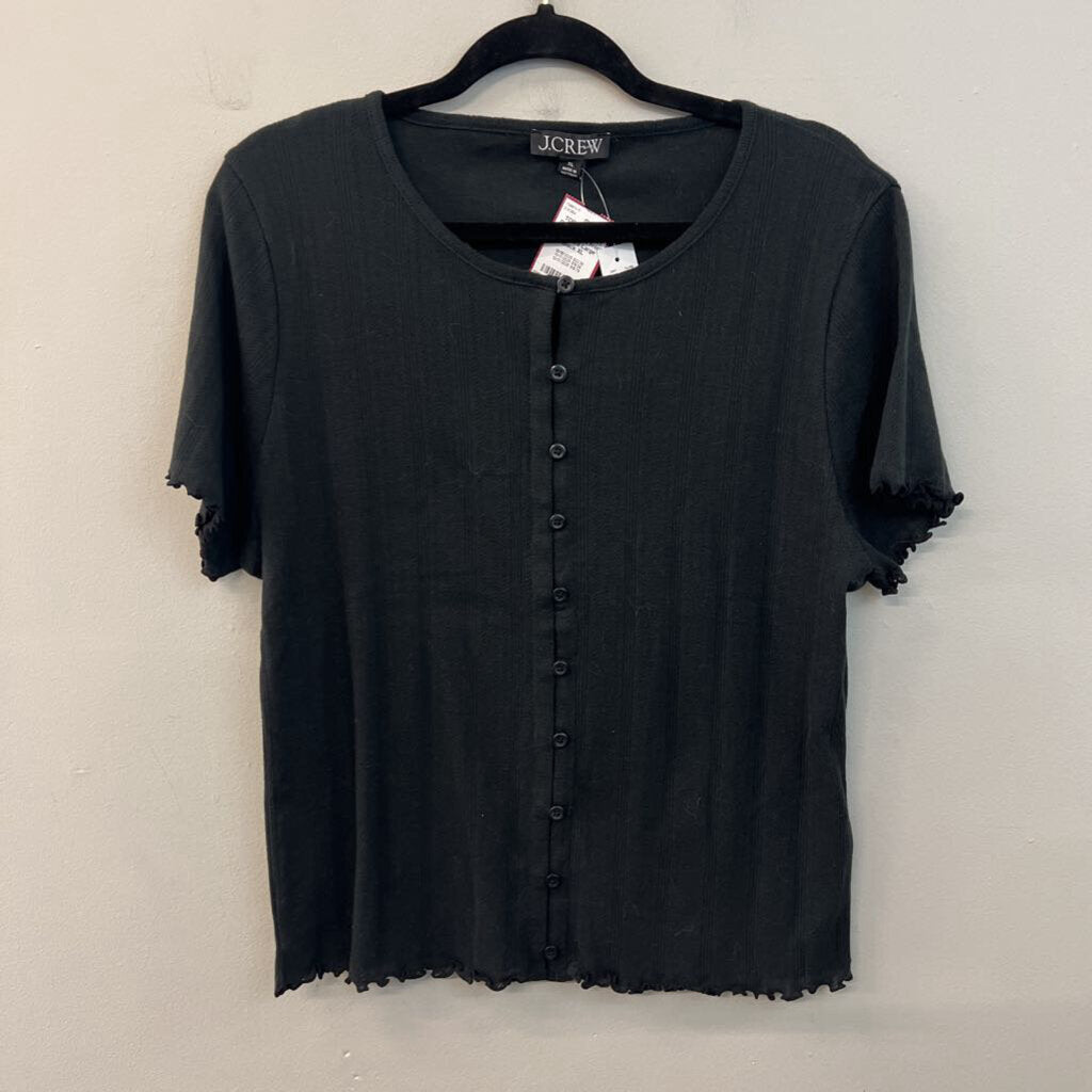 J Crew Black Short Sleeve Button Front Top Extra Large