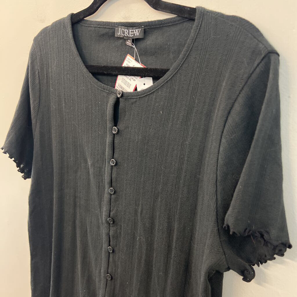 J Crew Black Short Sleeve Button Front Top Extra Large