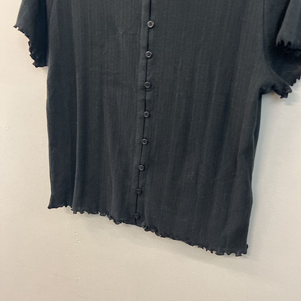 J Crew Black Short Sleeve Button Front Top Extra Large