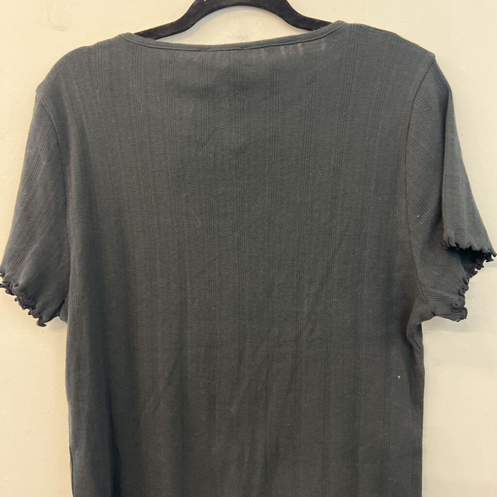 J Crew Black Short Sleeve Button Front Top Extra Large