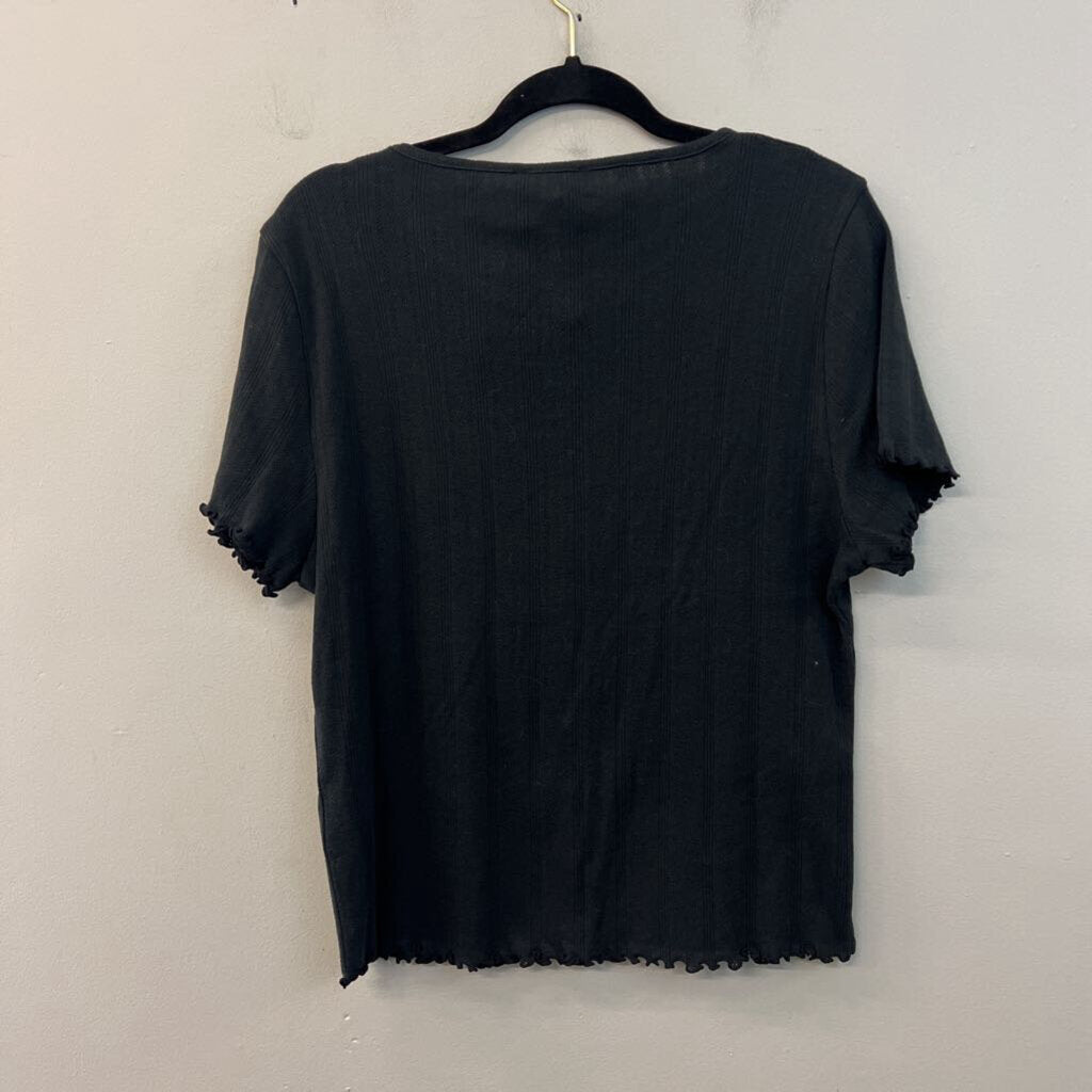 J Crew Black Short Sleeve Button Front Top Extra Large