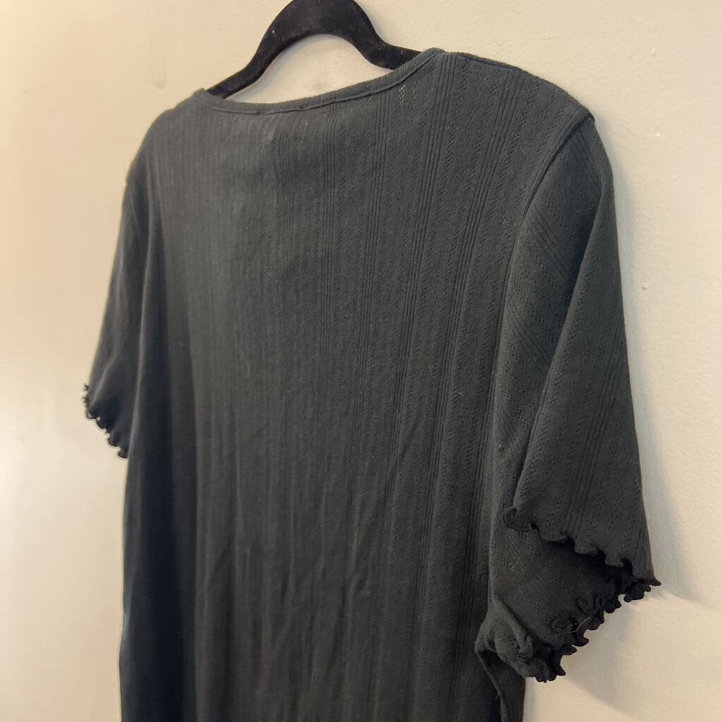 J Crew Black Short Sleeve Button Front Top Extra Large