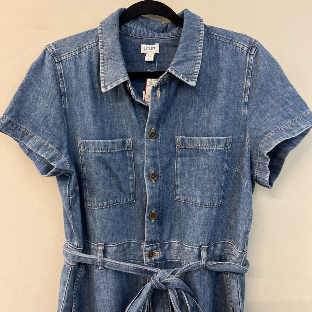 J Crew Medium Wash Short Sleeve Button Front Tie Waist Dress 14