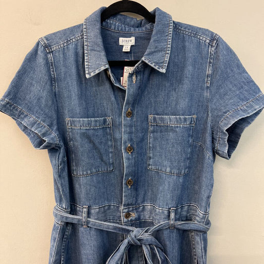 J Crew Medium Wash Short Sleeve Button Front Tie Waist Dress 14